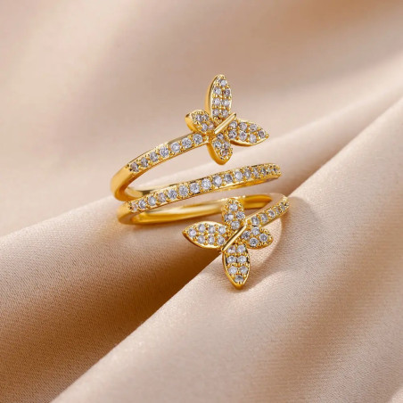 Bague Papillon Éclat Double Bijou Élégant couleur Or