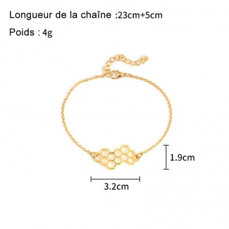 bracelet en nid d'abeille pour femme  modèle chaînette or taille