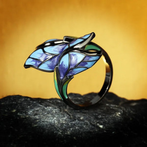 Bague Papillon Ailes Émaillées Bleu Nuit
