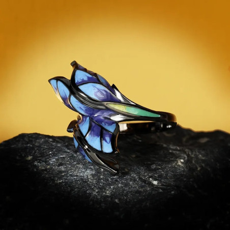 Anillo Mariposa Esmaltado Azul Noche | Joya Artística y Única