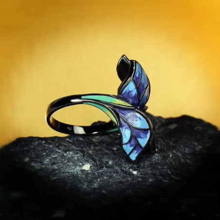 Anillo Mariposa Esmaltado Azul Noche | Joya Artística y Única