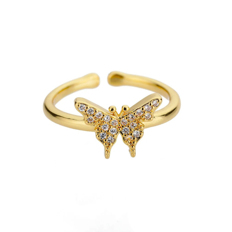 Bague Papillon Cristal Doré