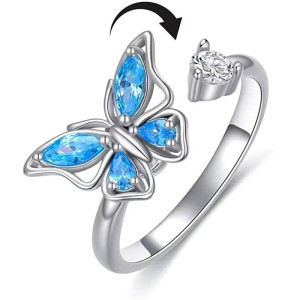 Bague Papillon Cristal Azur - bague tournante !