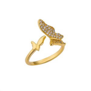 Anillo Dúo de Mariposas Cristal Dorado – Elegancia y Simbolismo