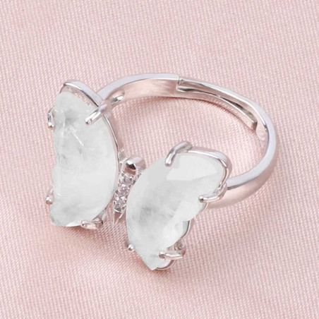 Anillo Mariposa Cuarzo Lunar – Elegancia en Piedra Natural
