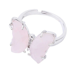 Anillo Mariposa Cuarzo Rosa – Joya de Piedra Natural y Circonita