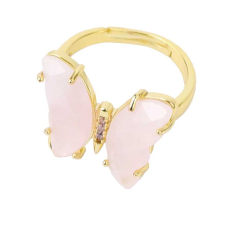 Anillo Mariposa Cuarzo Rosa Radiante - Elegancia Ajustable