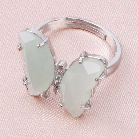 Anillo Mariposa de Cuarzo Blanco | Joya Ajustable y Original