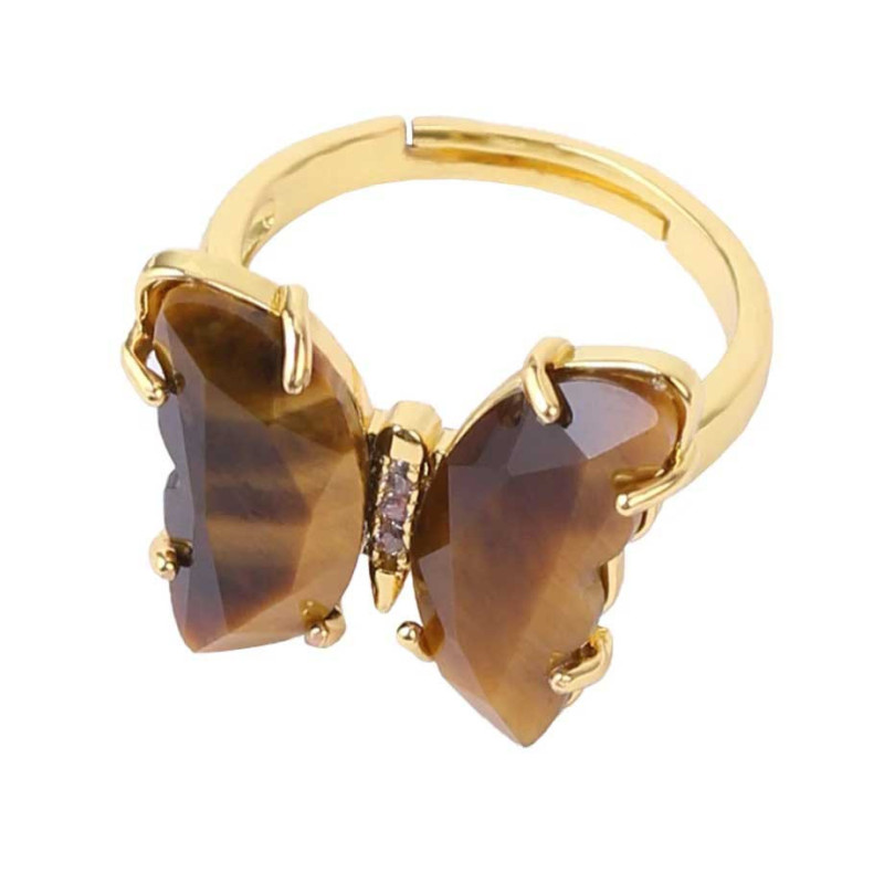 Anillo Mariposa Ojo de Tigre Dorado - Joya Única y Protectora