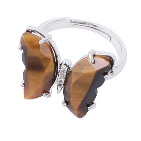 Anillo Mariposa Ojo de Tigre Plateado - Fuerza y Refinamiento