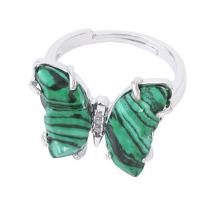 Anillo Mariposa de Malaquita Plateado - Joya Elegante y Natural