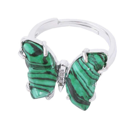 Anillo Mariposa de Malaquita Plateado - Joya Elegante y Natural