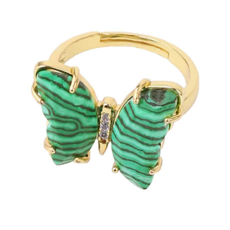 Anillo Ajustable de Mariposa y Malaquita | Regalo Original
