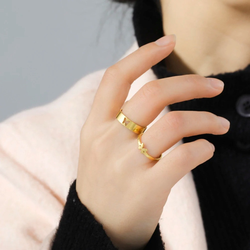Anillo Mariposa Minimalista | Acero Inoxidable Dorado y Plateado