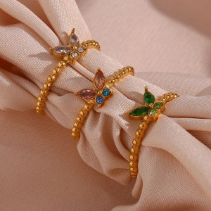 Anillo Mariposa Dorado Destello de Colores | Joya Elegante