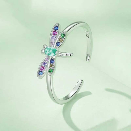 Anillo Libélula Plata 925 'Arcoíris Místico' – Joya Elegante