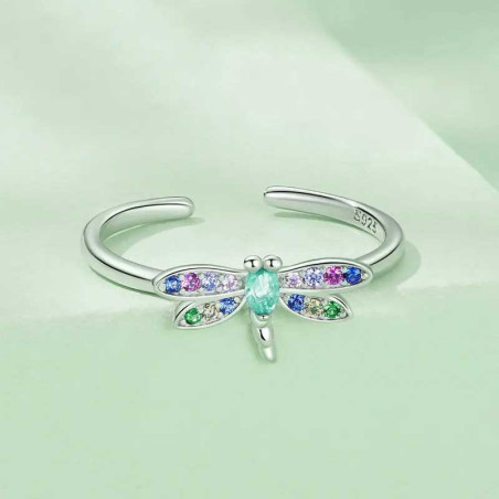 Anillo Libélula Plata 925 'Arcoíris Místico' – Joya Elegante