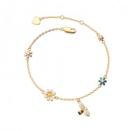 Bracelet abeille en argent Sterling 925 avec fleurs colorées et abeille plaqué or