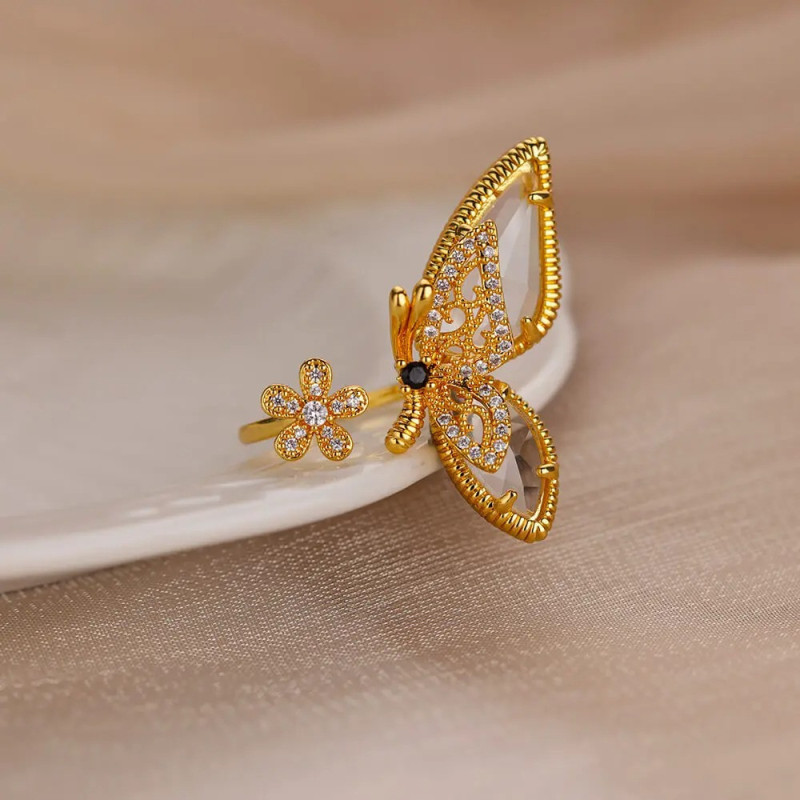 Anillo Mariposa Dorado | Joya Ajustable con Cristales Mujer