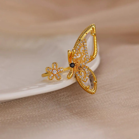 Anillo Mariposa Dorado | Joya Ajustable con Cristales Mujer