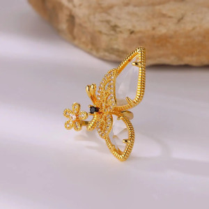 Anillo Mariposa Dorado | Joya Ajustable con Cristales Mujer