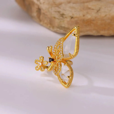 Anillo Mariposa Dorado | Joya Ajustable con Cristales Mujer