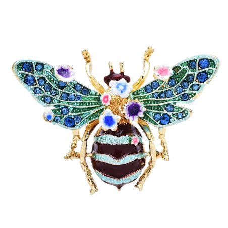 Broche Abeja Azul con Flores | Joya Original para Mujer
