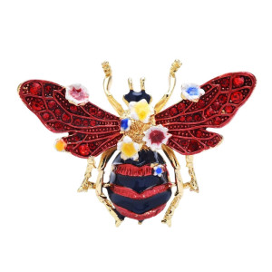 Broche de Abeja Roja con Flores | Joya Original para Mujer