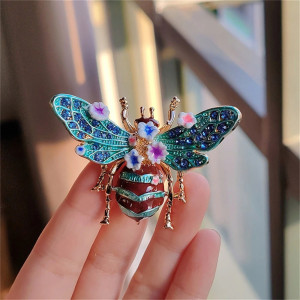 Broche Abeja Azul con Flores | Joya Original para Mujer