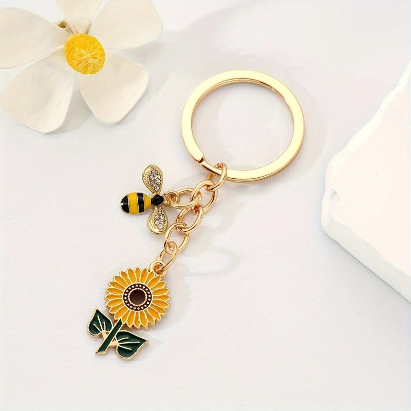 Llavero de Abeja y Girasol | Colgante Bonito y Original