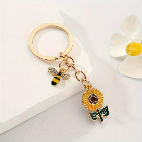 Llavero de Abeja y Girasol | Colgante Bonito y Original