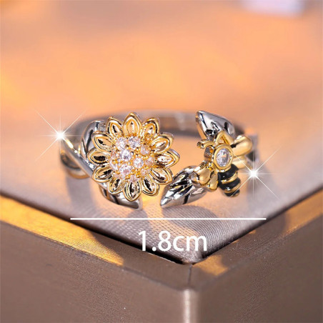 Anillo Abeja Ajustable 'Recolectora del Sol' - Circonita