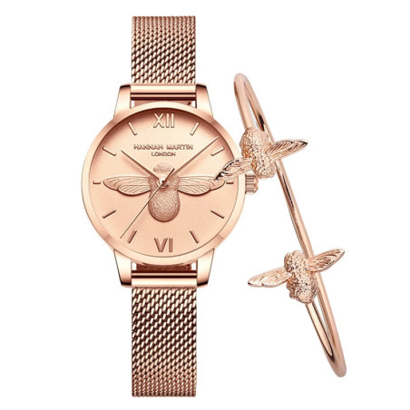 Set Reloj Abeja y Pulsera Dorada | Joyería Original para Mujer