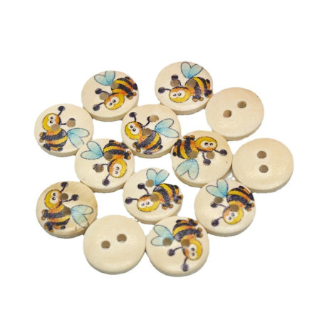 Botones Abeja Feliz - Madera Ecológica - 15mm - Set de 50