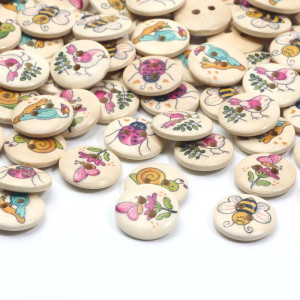 Botones de Madera Abeja y Polinizadores - 15mm - Lote de 50