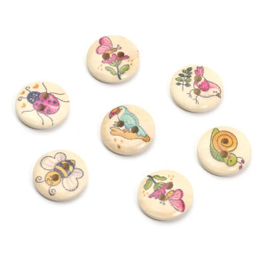 Botones de Madera Abeja y Polinizadores - 15mm - Lote de 50