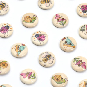 Botones de Madera Abeja y Polinizadores - 15mm - Lote de 50