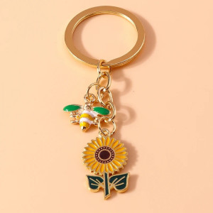 Llavero Abeja y Girasol Dorado – Joyería Original y Elegante