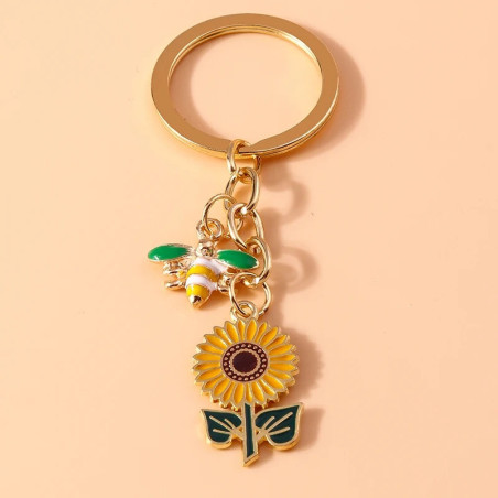 Llavero Abeja y Girasol Dorado – Joyería Original y Elegante