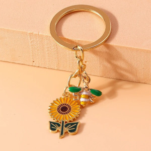 Llavero Abeja y Girasol Dorado – Joyería Original y Elegante