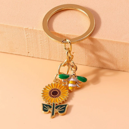 Llavero Abeja y Girasol Dorado – Joyería Original y Elegante