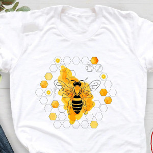 Camiseta Abeja Cuello Redondo - Estampado Panal de Algodón