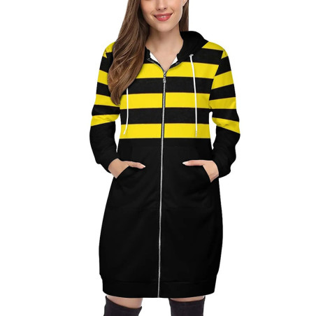 Sudadera Larga 'Rayas Buzz' – Hoodie con Capucha Mujer Abeja