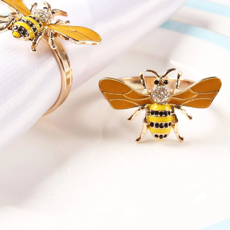 Servilleteros Abeja Cristal Dorado | Set de 6 – Elegancia
