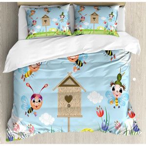 Juego de Cama de Abejas | Funda Nórdica Azul Divertida y Original