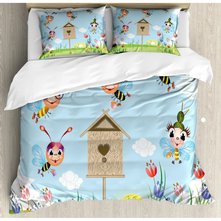 Juego de Cama de Abejas | Funda Nórdica Azul Divertida y Original
