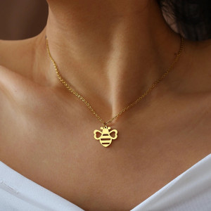 Collar Colgante Abeja "Brillo Natural" - Acero Inox Oro/Plata