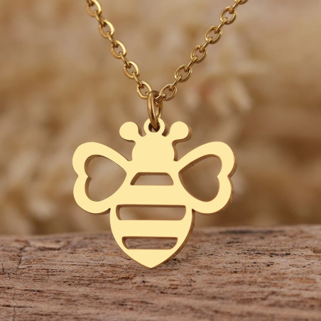 Collar Colgante Abeja "Brillo Natural" - Acero Inox Oro/Plata