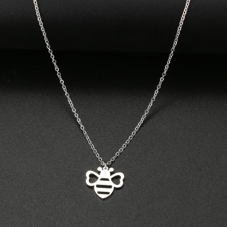 Collar Colgante Abeja "Brillo Natural" - Acero Inox Oro/Plata