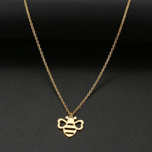 Collar Colgante Abeja "Brillo Natural" - Acero Inox Oro/Plata